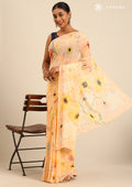 Pastel Orange Watercolor Floral Printed Georgette Saree - Taashi