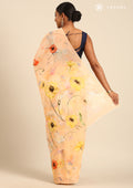 Pastel Orange Watercolor Floral Printed Georgette Saree - Taashi