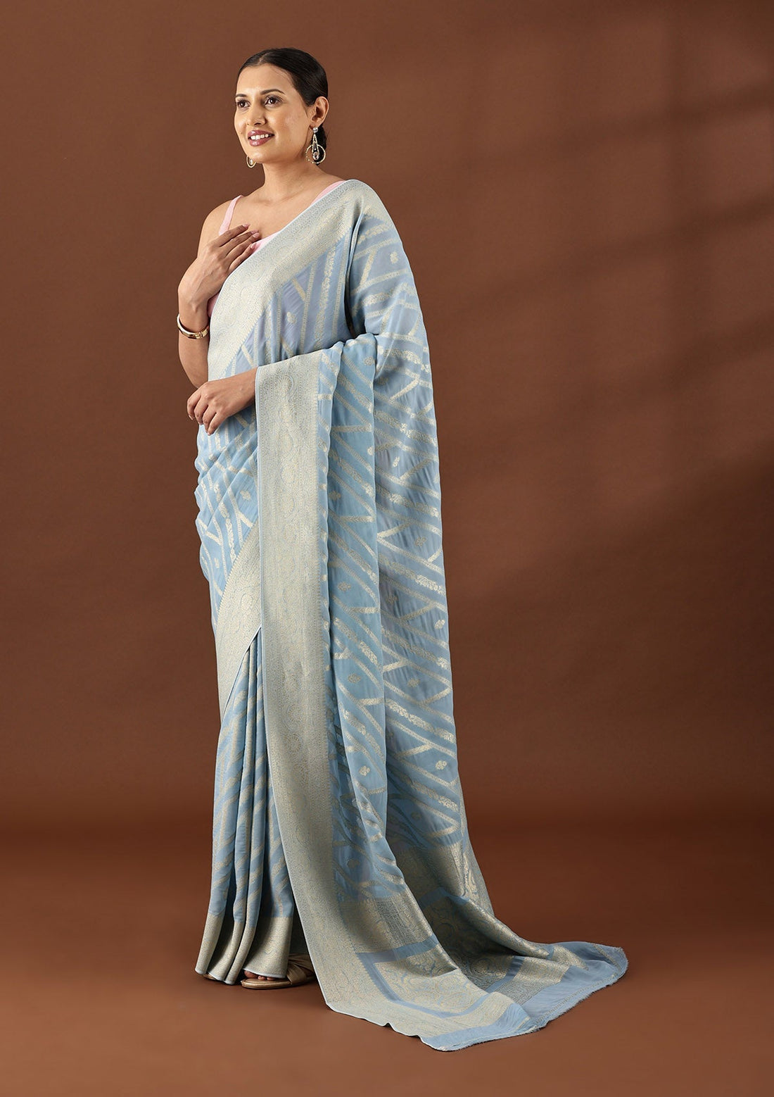 Powder Blue Georgette Contemporary Woven Saree