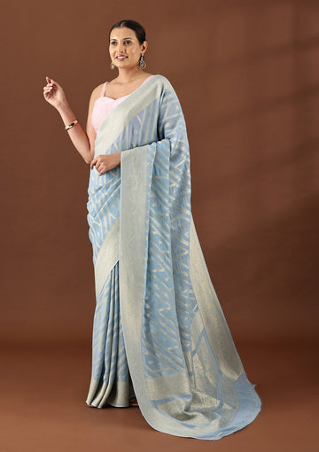 Powder Blue Georgette Contemporary Woven Saree