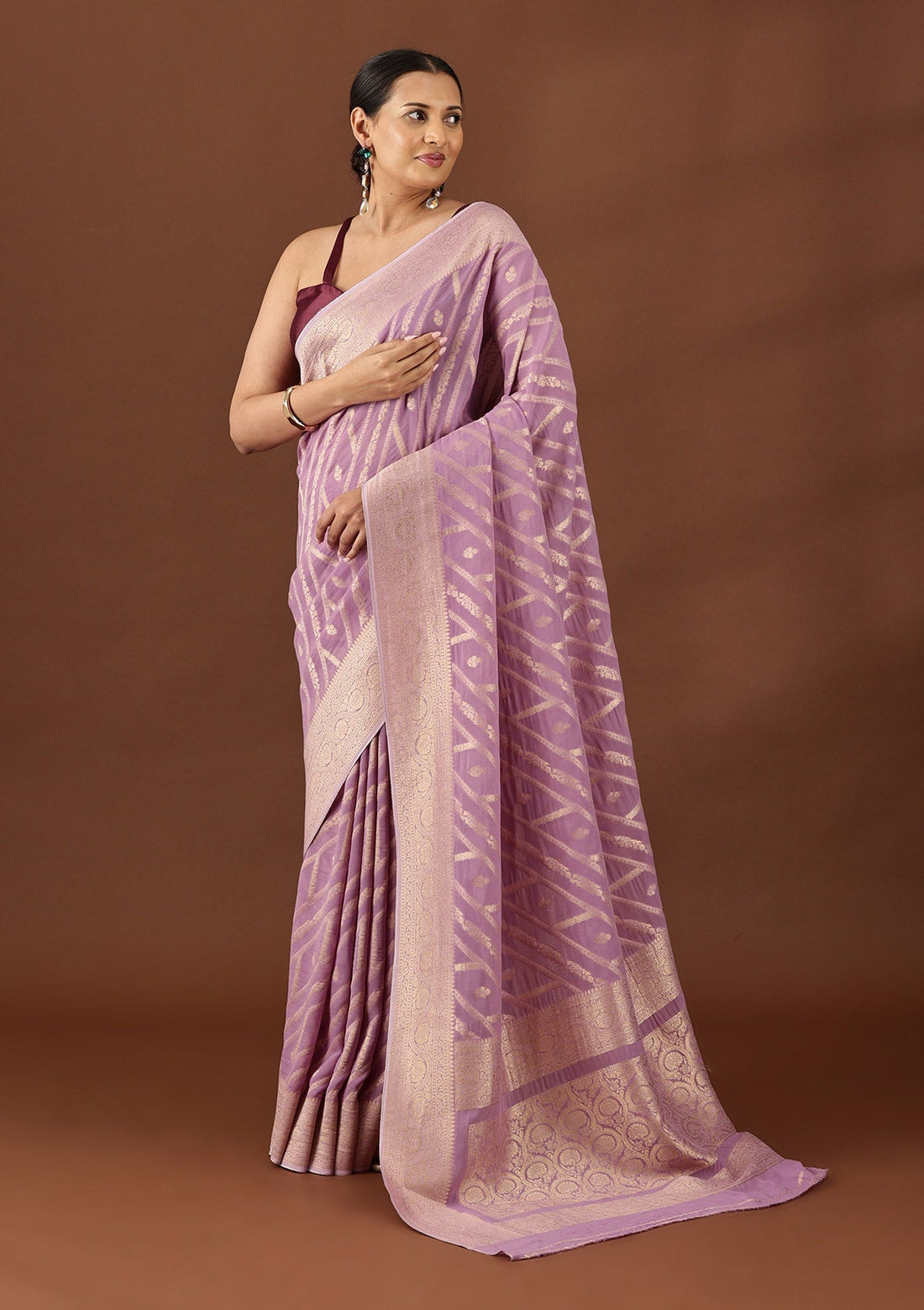 Lilac Georgette Contemporary Woven Saree