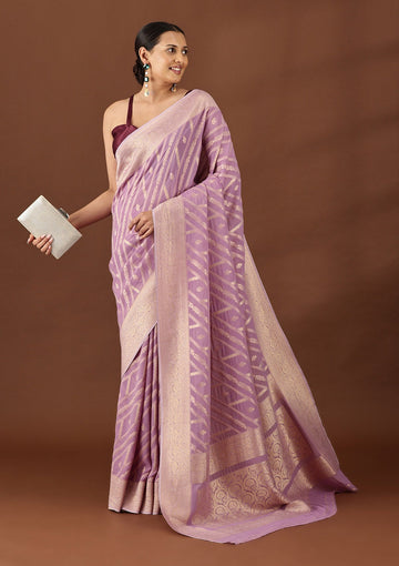 Lilac Georgette Contemporary Woven Saree