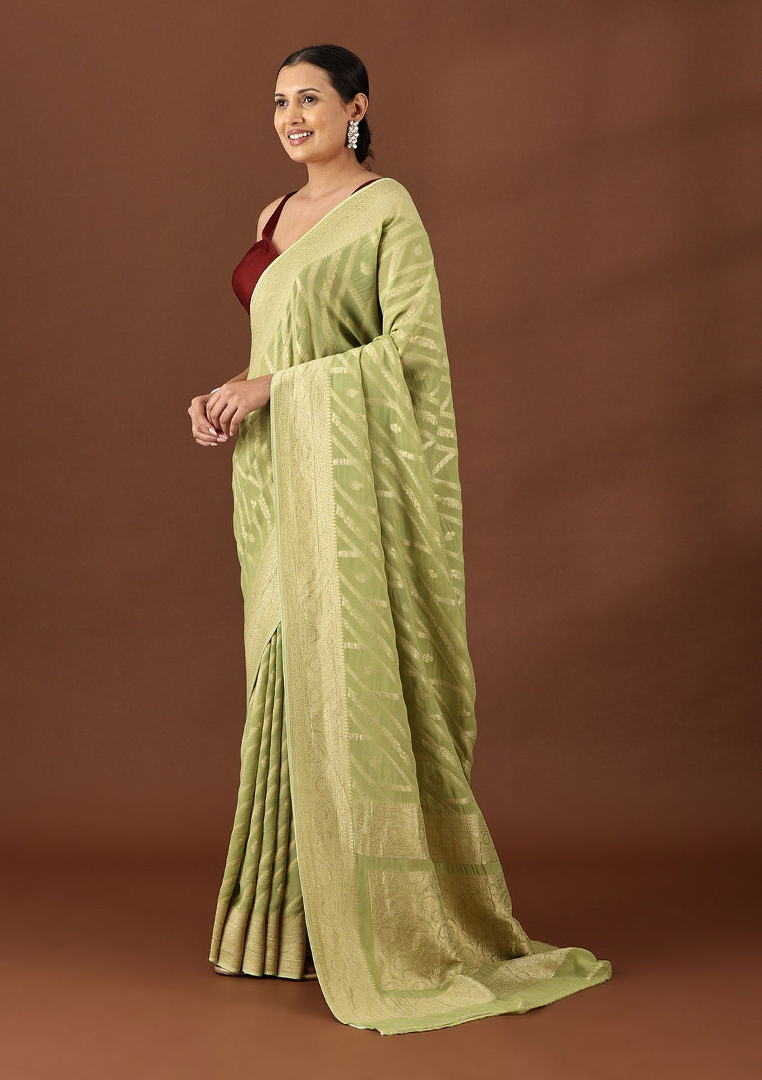 Pastel Green Georgette Contemporary Woven Saree