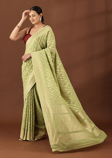 Pastel Green Georgette Contemporary Woven Saree