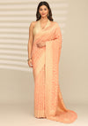 Peach Georgette Contemporary Woven Saree
