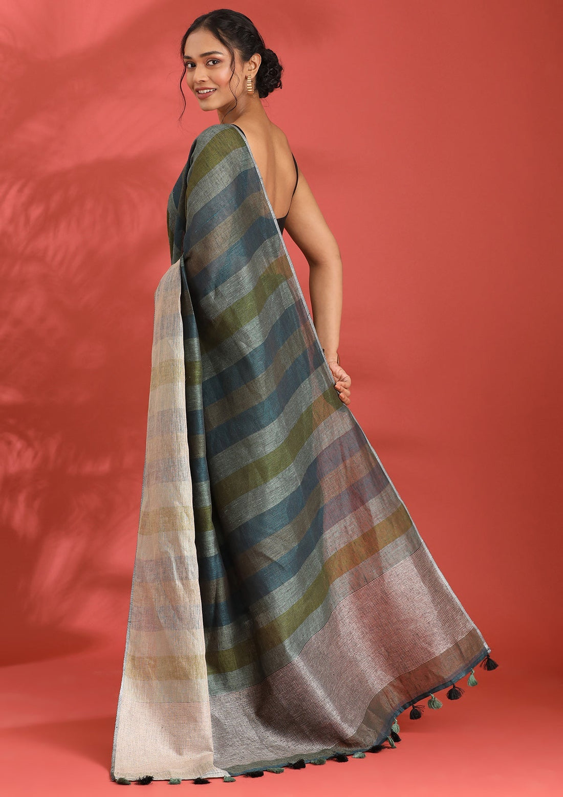 Green Linen Woven Saree