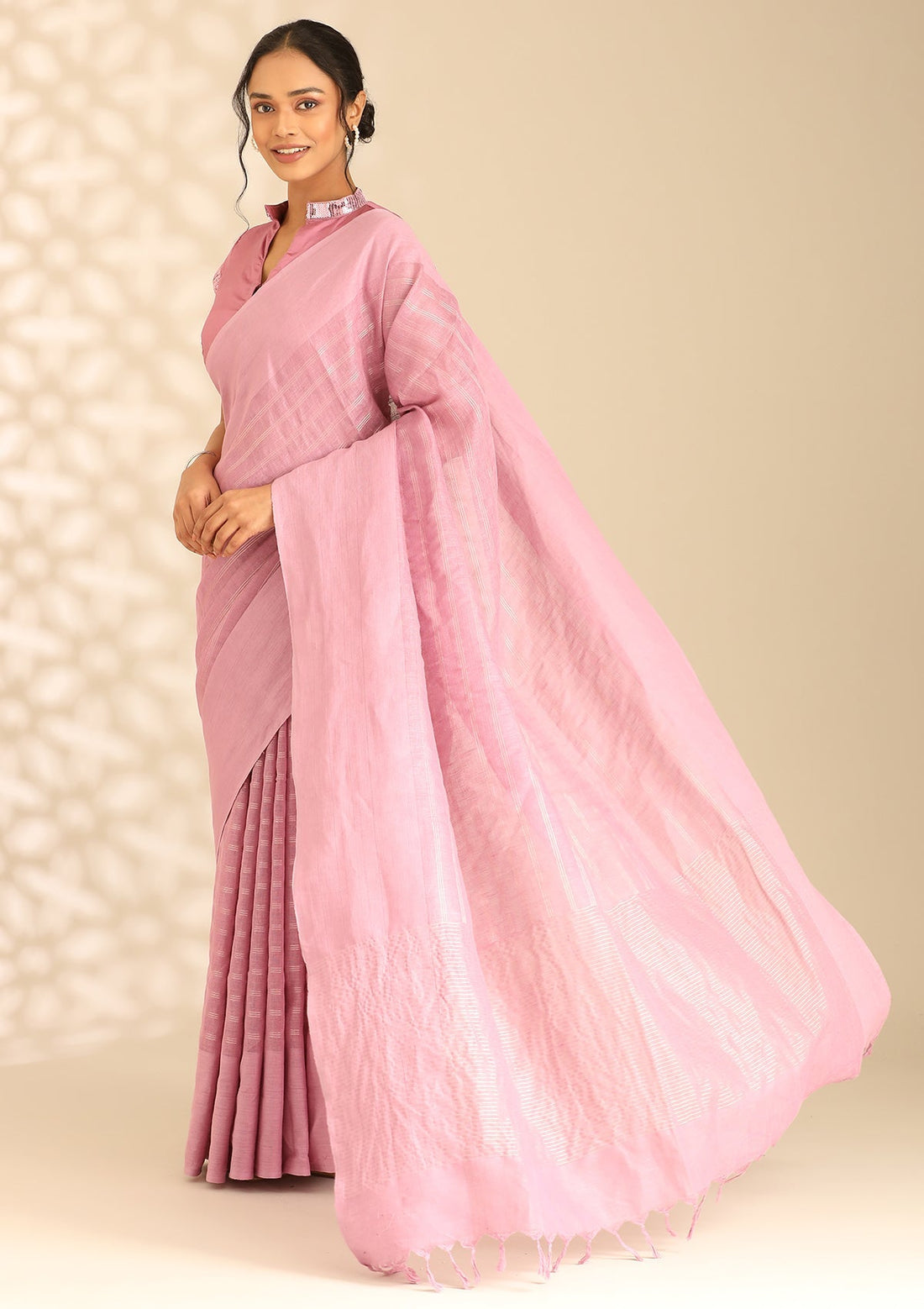Mauve Linen Woven Saree