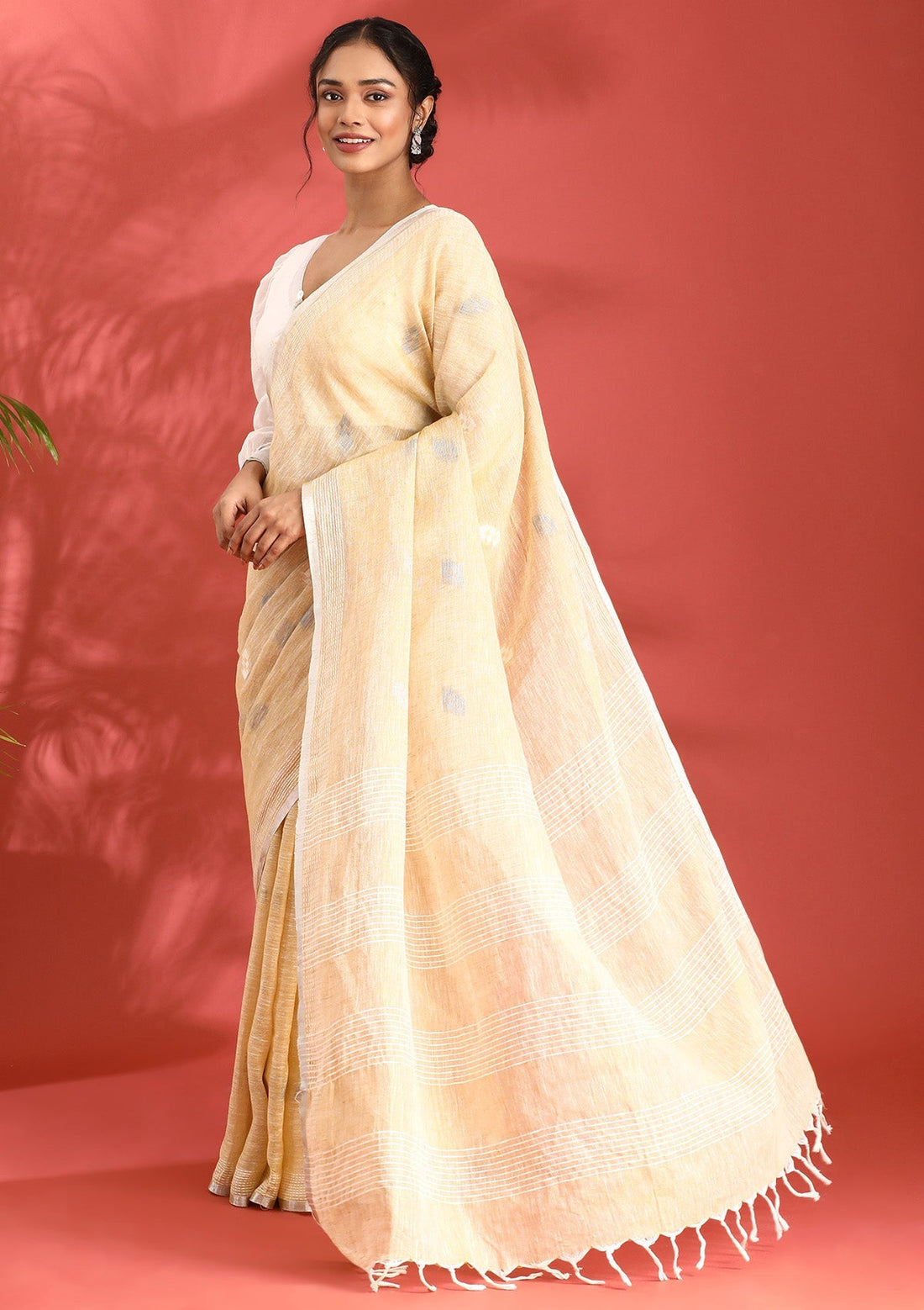 Mustard Yellow Linen Woven Saree
