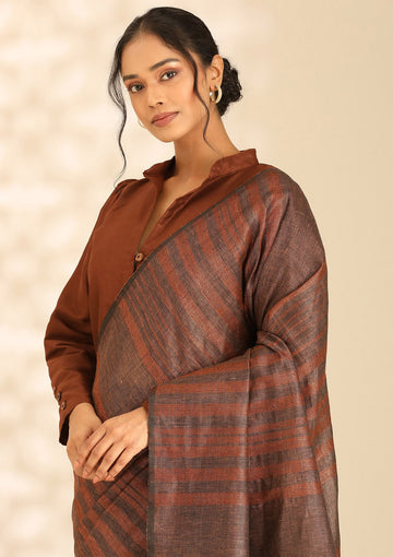 Brown Linen Woven Saree