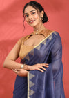 Navy Blue Linen Woven Saree