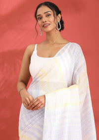 Off White Linen Woven Saree