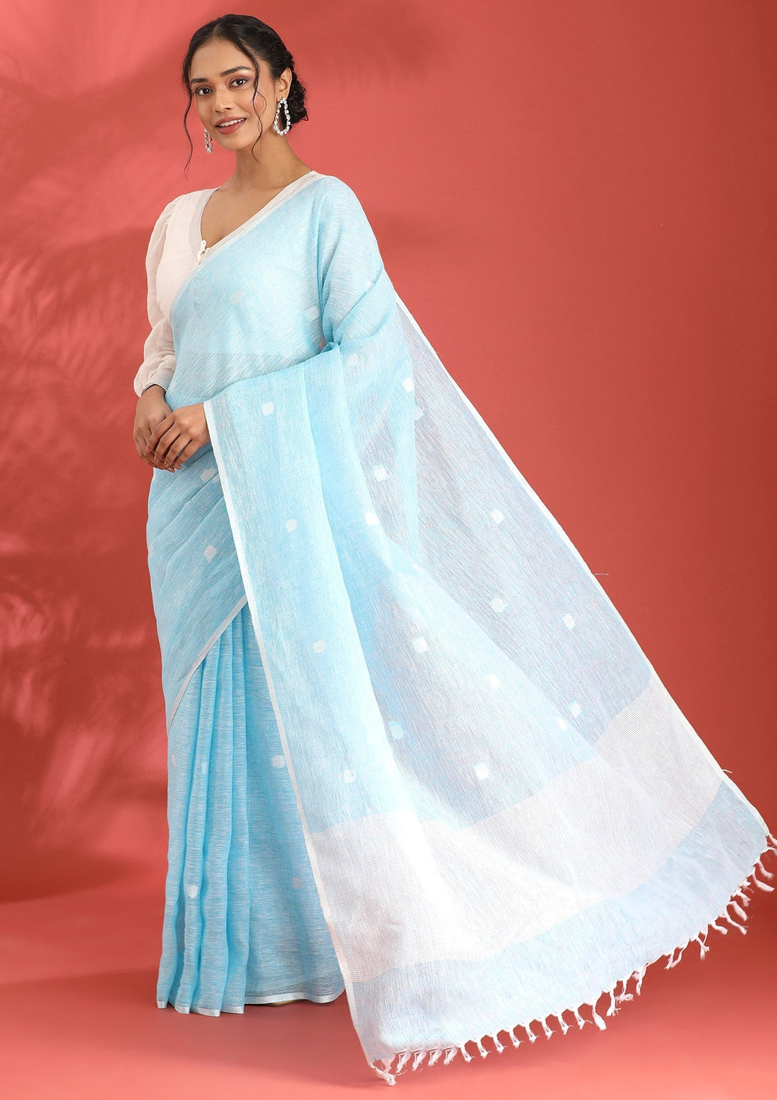 Blue Linen Woven Saree