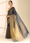 Navy Blue Linen Woven Saree