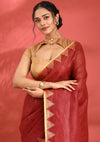 Maroon Linen Woven Saree