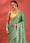 Leaf Green Linen Woven Saree