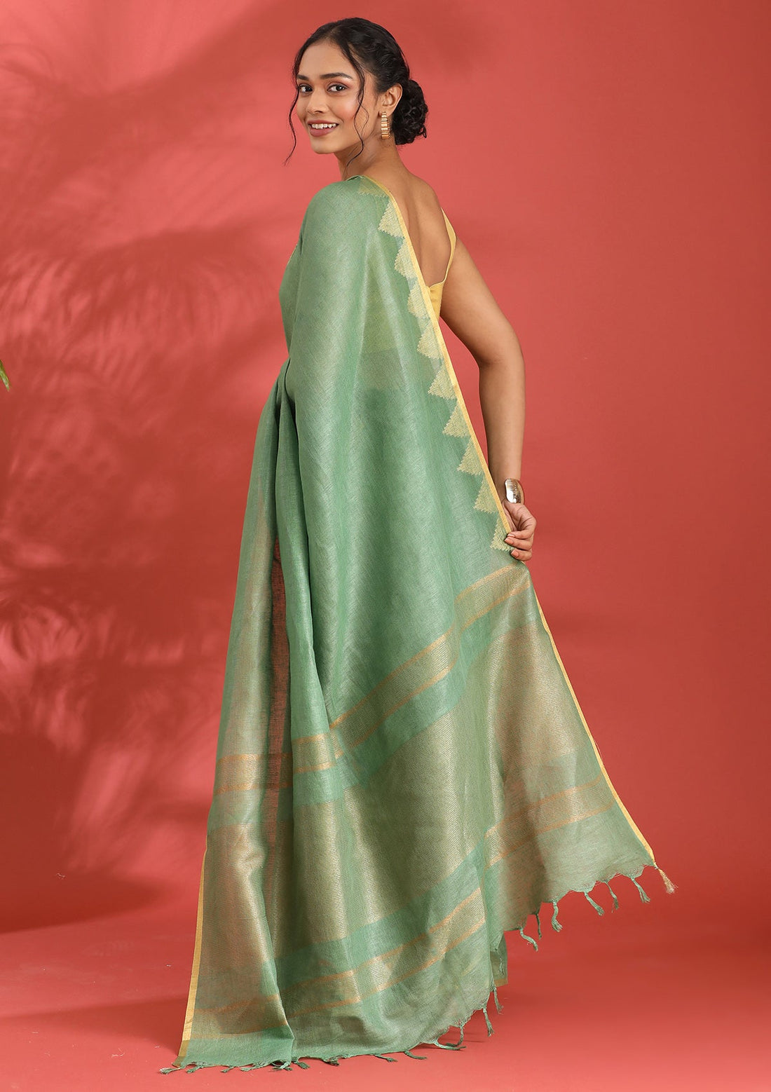 Leaf Green Linen Woven Saree