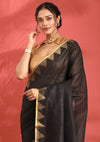 Black Linen Woven Saree