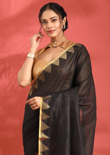 Black Linen Woven Saree