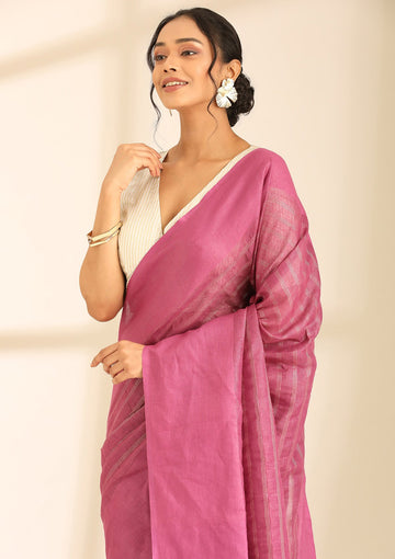 Magenta Linen Woven Saree