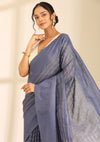 Navy Blue Linen Woven Saree