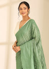 Forest Green Linen Woven Saree
