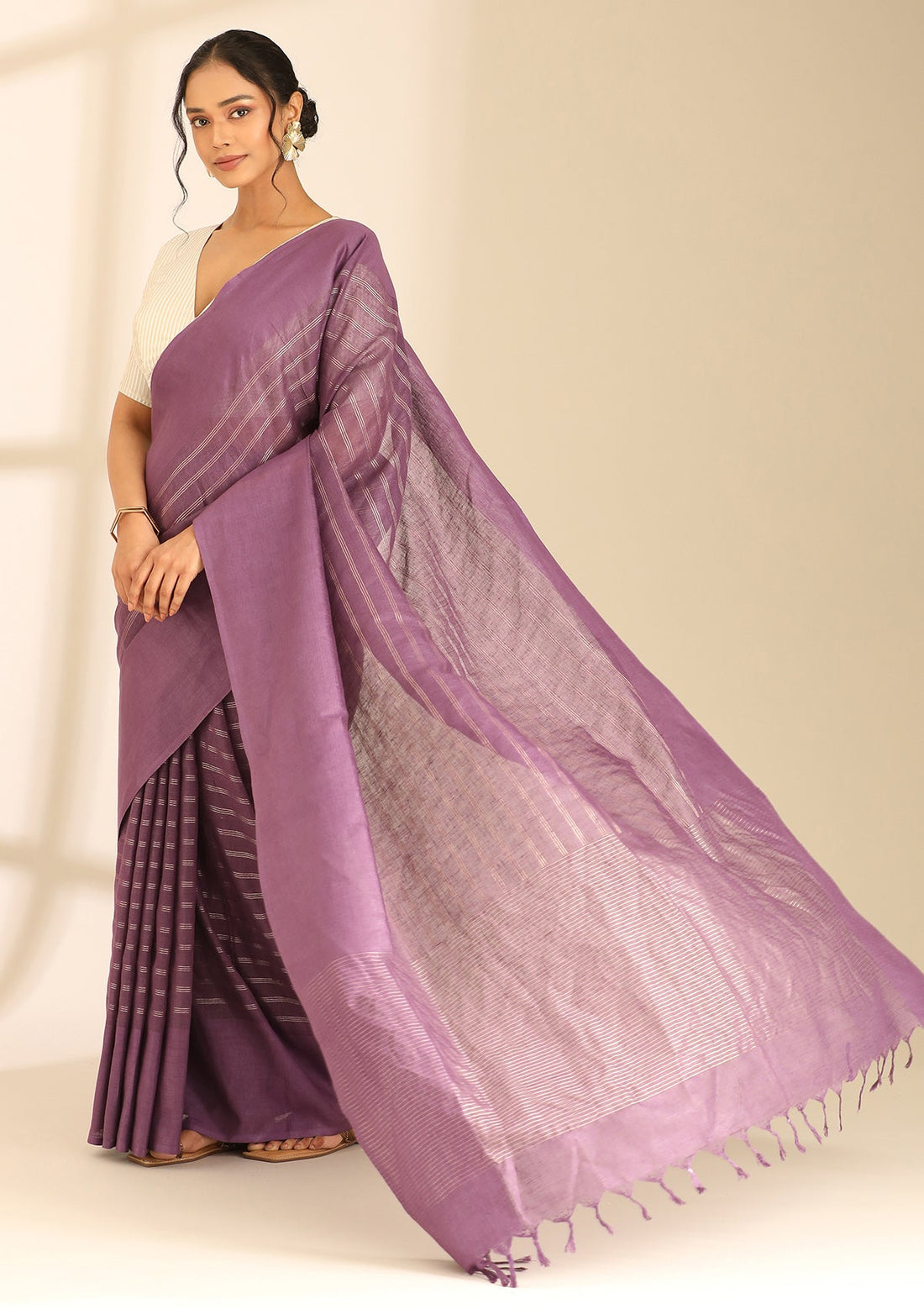 Violet Linen Woven Saree