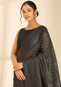 Black Linen Woven Saree