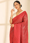 Red Linen Woven Saree