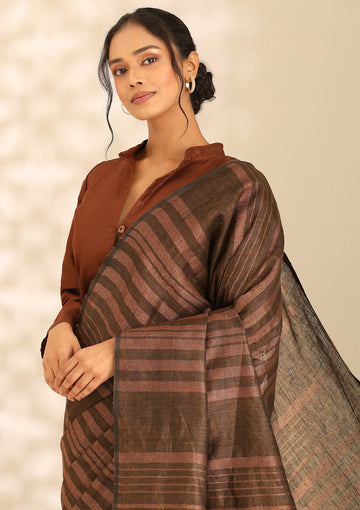 Brown Linen Woven Saree