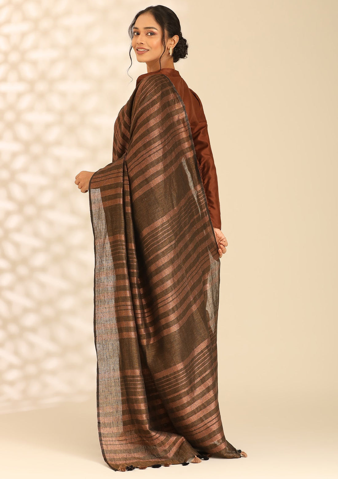 Brown Linen Woven Saree