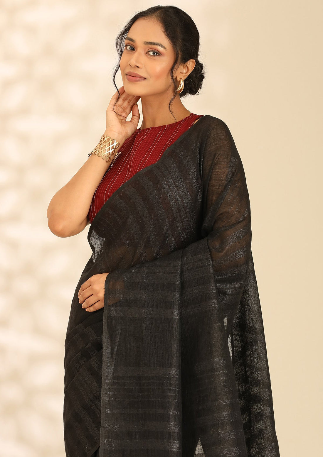 Black Linen Woven Saree