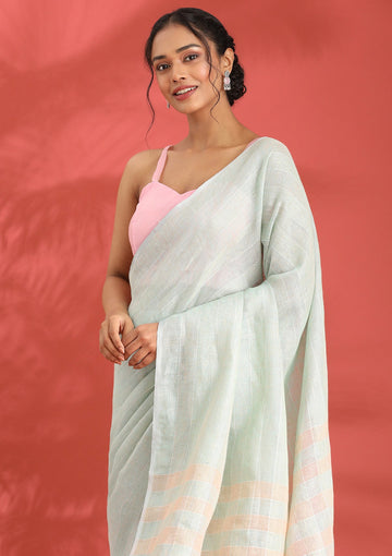 Pastel Blue Linen Woven Saree