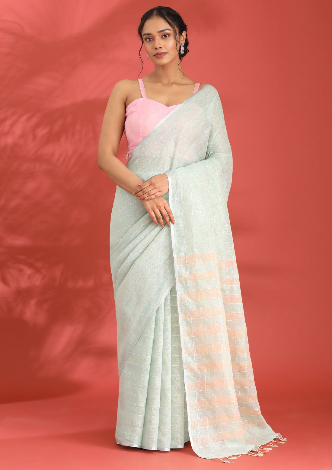 Pastel Blue Linen Woven Saree