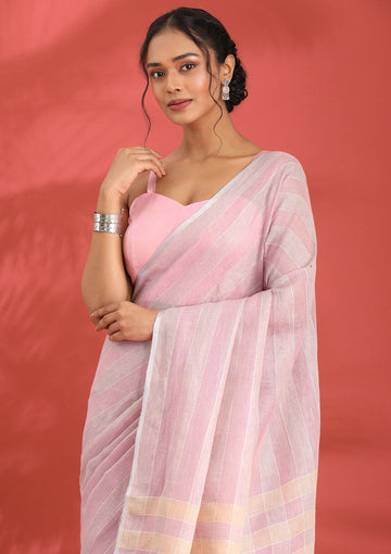 Mauve Linen Woven Saree
