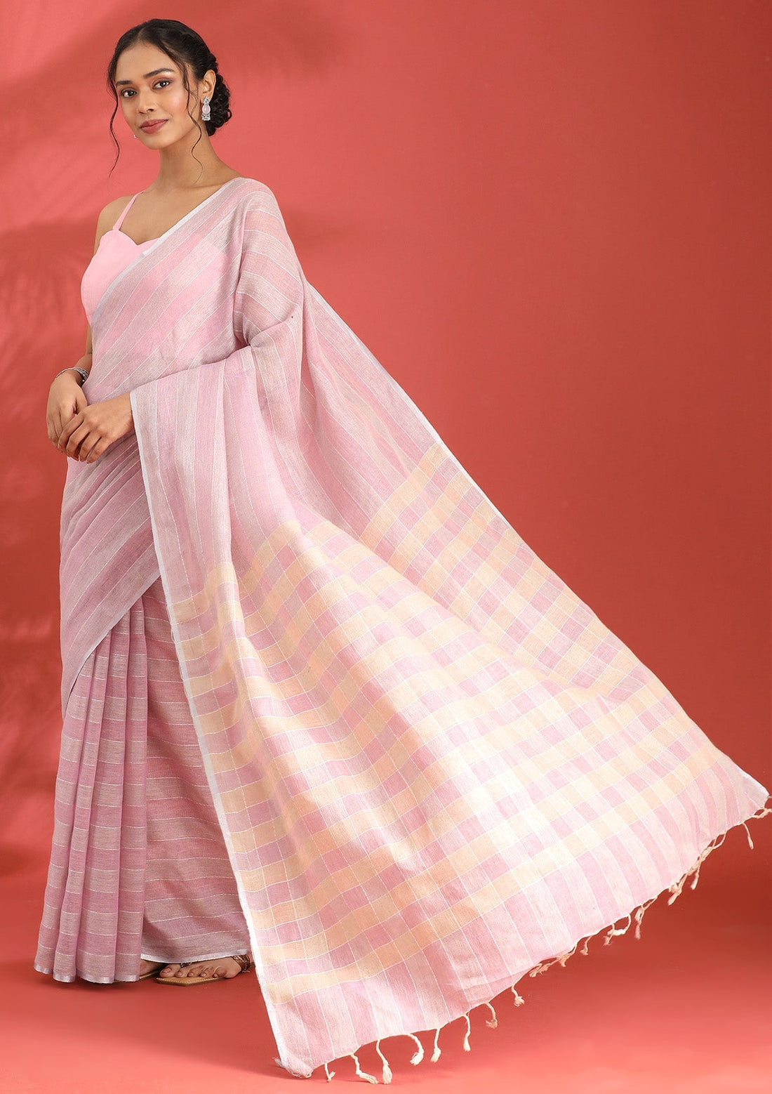 Mauve Linen Woven Saree