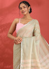 Pastel Green Linen Woven Saree
