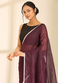 Purple Linen Woven Saree