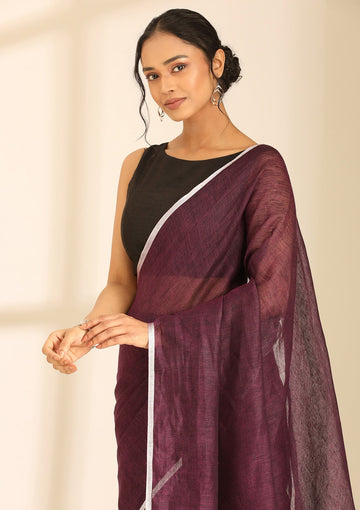 Purple Linen Woven Saree