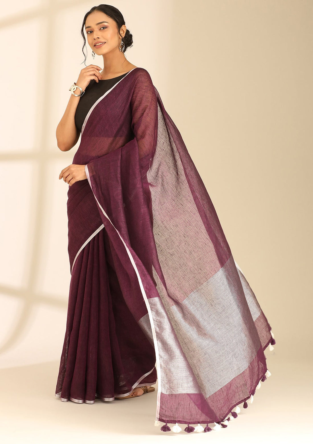 Purple Linen Woven Saree