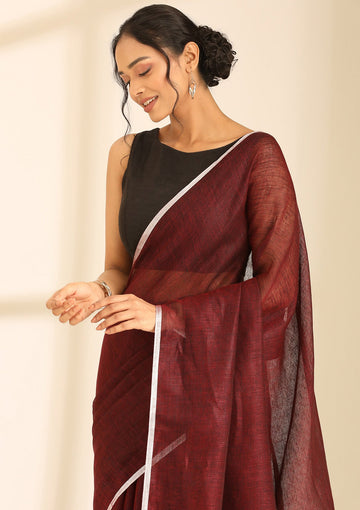 Maroon Linen Woven Saree