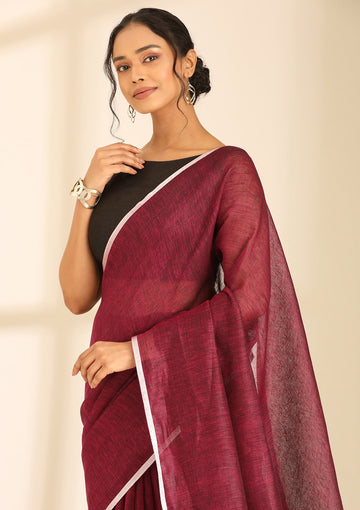 Magenta Linen Woven Saree