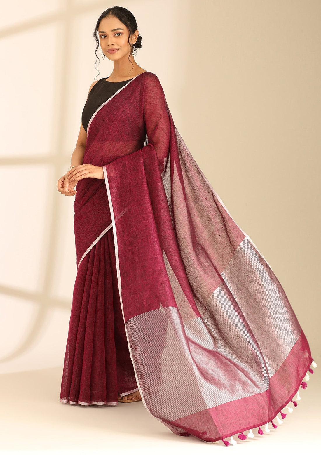 Magenta Linen Woven Saree