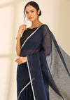 Navy Blue Linen Woven Saree