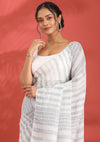 Off White Linen Woven Saree