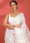 Off White Linen Woven Saree