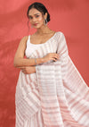 Off White Linen Woven Saree