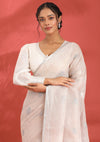 Beige Linen Woven Saree