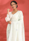 Pastel Mint Green Linen Woven Saree