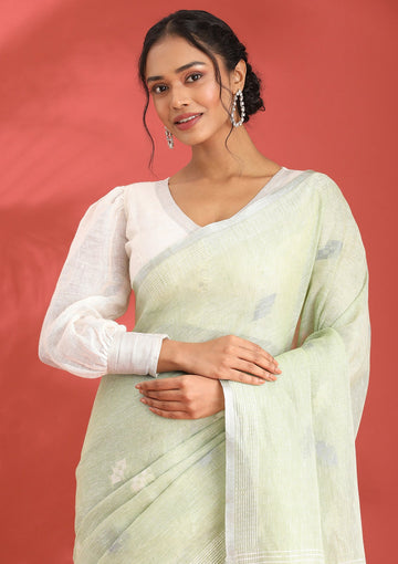 Pastel Green Linen Woven Saree