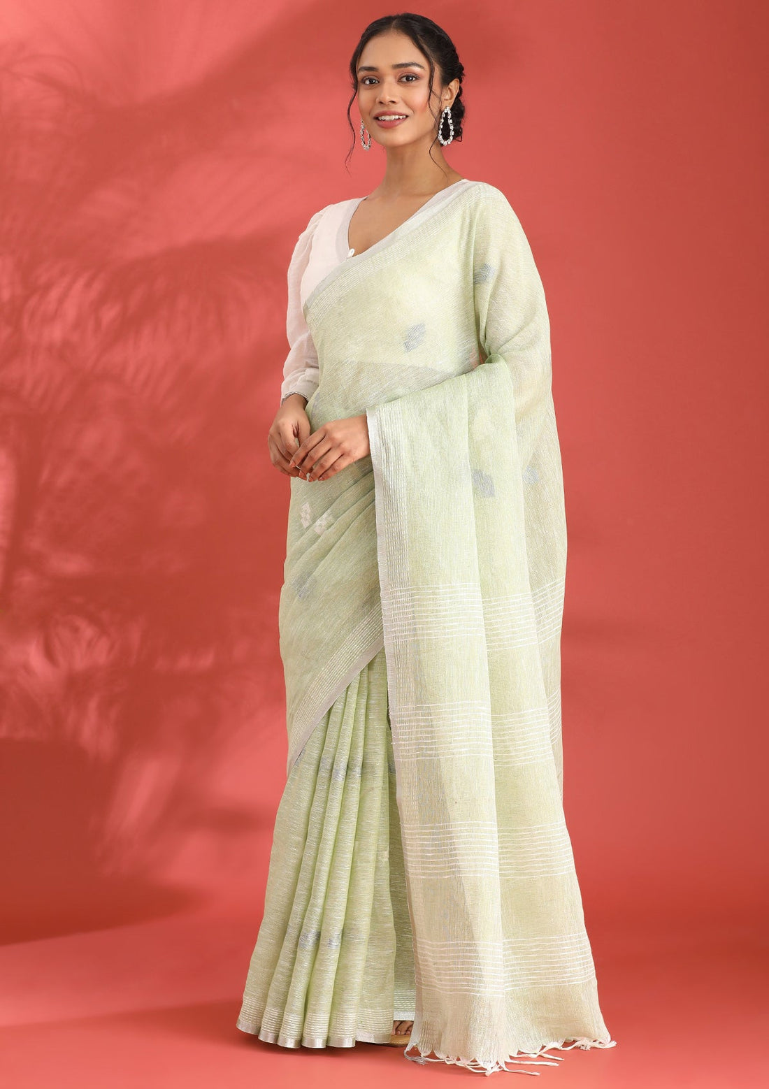 Pastel Green Linen Woven Saree
